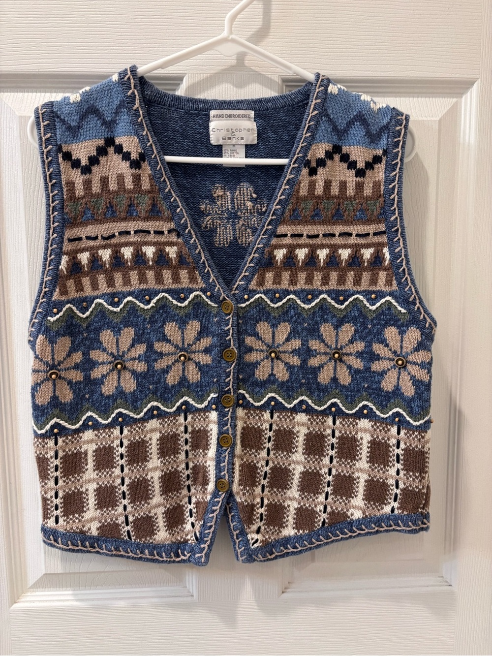 Christopher & Banks Vintage Hand Embroidered Floral Knit Sweater Vest